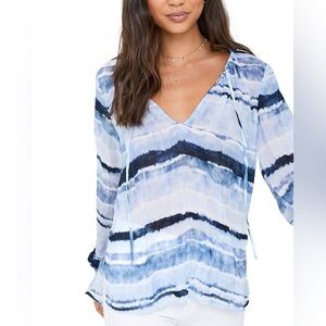Bell Dahl Tie Dye Flowy Blue Summer Blouse Top XS